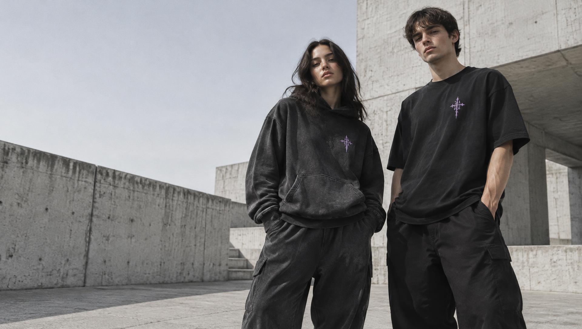 Woman and man wearing Poisoned Hearte black streetwear